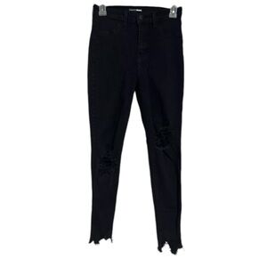 Fashion Nova Jeans 5 Womens Raw Hem Size Black Denim Distressed Skinny Stretch